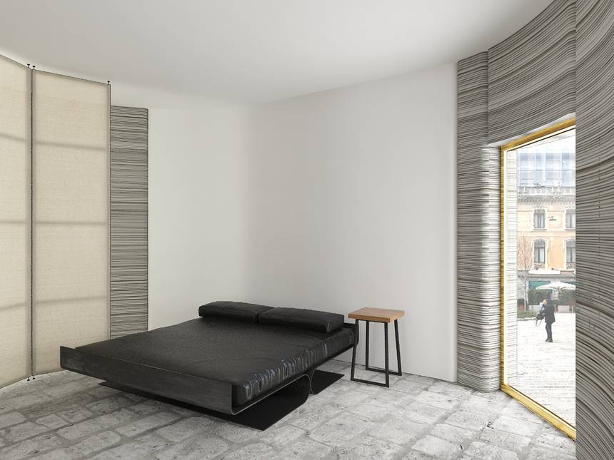 Une maison imprimée en 3D exposée lors du salon du design de Milan