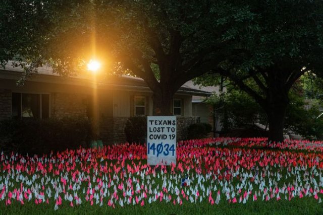 Monuments commémoratifs COVID à Austin un drapeau pour chaque victime du Texas