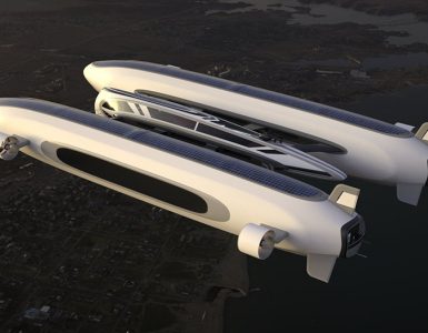 Un concept futuriste d'Air Yacht capable de survoler le ciel et de flotter sur l'eau
