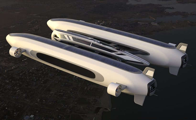 Un concept futuriste d'Air Yacht capable de survoler le ciel et de flotter sur l'eau