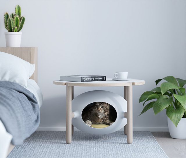 Igloo - Une table basse et un lit pour chat avec une esthétique scandinave