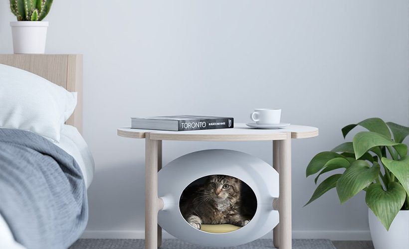 Igloo - Une table basse et un lit pour chat avec une esthétique scandinave