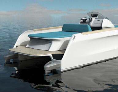Concept de catamaran électrique ENEA avec deux trous dans sa coque 1