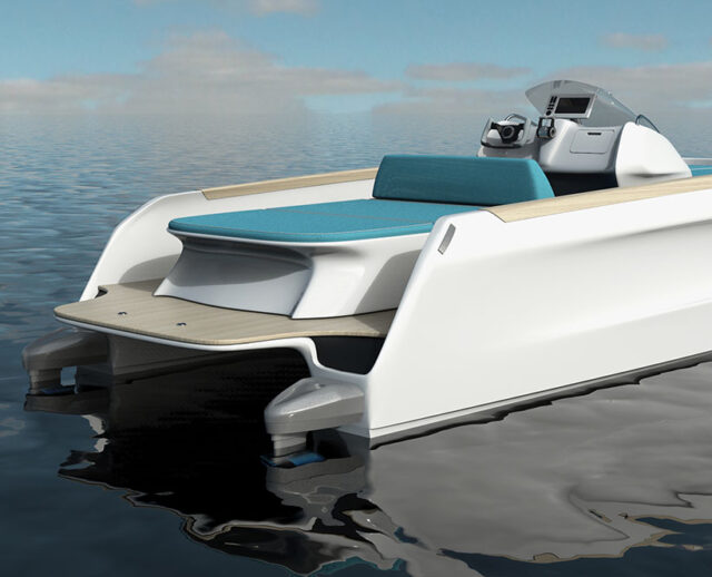 Concept de catamaran électrique ENEA avec deux trous dans sa coque 1