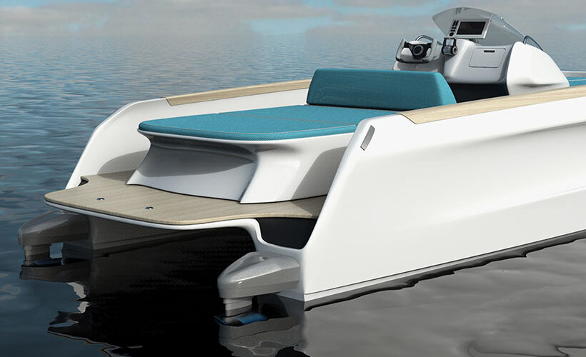 Concept de catamaran électrique ENEA avec deux trous dans sa coque 1