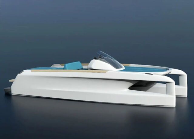 Concept de catamaran électrique ENEA avec deux trous dans sa coque